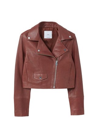 MANGO Cropped leather jacket