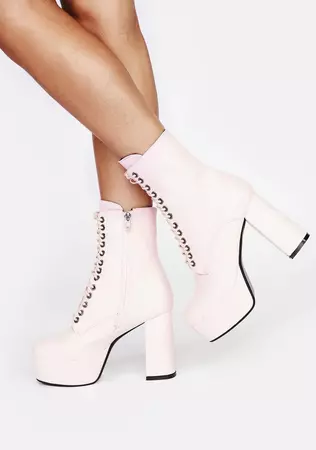 Lamoda Platform Heel Lace Up Boots - Pink – Dolls Kill