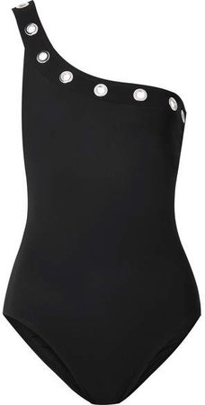 Viviana Eyelet-embellished One-shoulder Swimsuit - Black