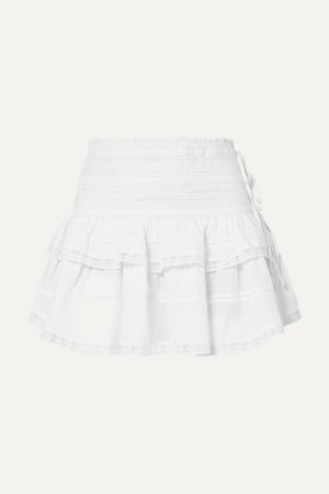 LOVESHACKFANCY Mira shirred crochet-trimmed cotton mini skirt
