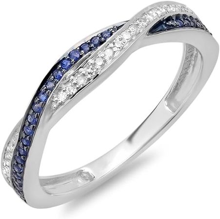 Amazon.com: Dazzlingrock Collection 10K Gold Round Diamond & Blue Sapphire Ladies Stackable Anniversary Wedding Band Swirl Ring : Clothing, Shoes & Jewelry