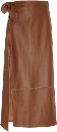 Staud Duffy Tie-Detailed Leather Midi Skirt Size: 00