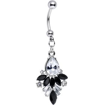 Black and Clear Gem Dangle Belly Ring