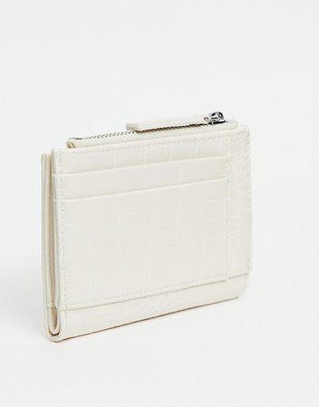 Monki Britta faux leather zip wallet in off white croc | ASOS