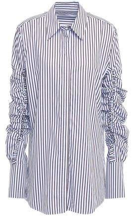Victoria, Victoria Beckham Ruched Striped Cotton-poplin Shirt