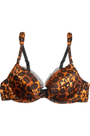 Agent Provocateur | Felinda lace-trimmed leopard-print stretch-silk satin plunge bra | NET-A-PORTER.COM