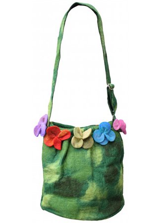 Felt Flower Green Tiedye Bag