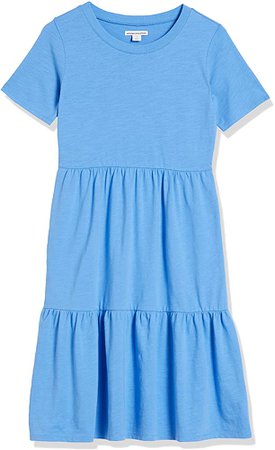 Amazon.com: Amazon Essentials Women's Short-Sleeve Crewneck Tiered Dress, Blue, Medium : Clothing, Shoes & Jewelry