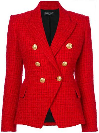 Frayed Red Tweed Jacket | Balmain | runwaycatalog.com - Runway Catalog