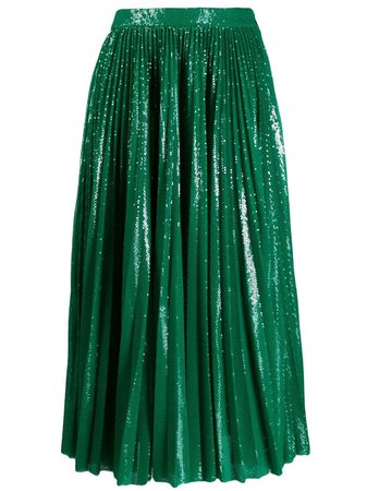MSGM green sequin plisse full skirt