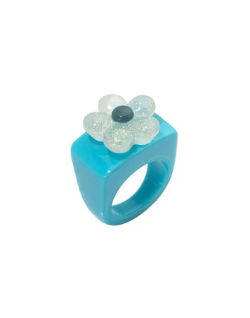 Blue Glitter Flower Acrylic Ring