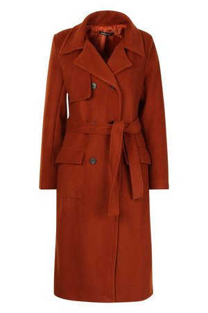 Double Breasted Trench Wool Look Coat | Boohoo