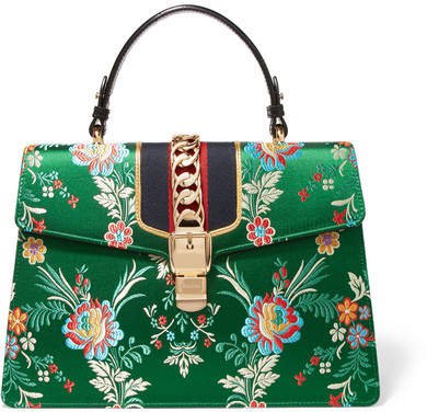 Sylvie Large Chain-embellished Jacquard And Leather Tote - Green