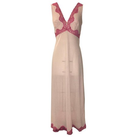 Emilio Pucci Pink Lace Trim Maxi Long Negligee Night Gown Slip, 1960s For Sale at 1stdibs