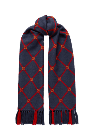 GUCCI Fringed wool-jacquard scarf