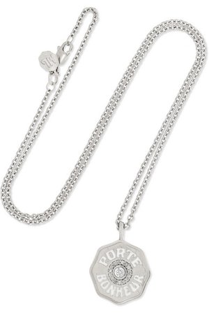 Marlo Laz | Mini Coin 14-karat white gold, enamel and diamond necklace | NET-A-PORTER.COM