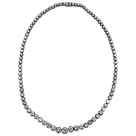 Art Deco Style 20.60 Carat White Brilliant Cut Diamond White Gold Necklace