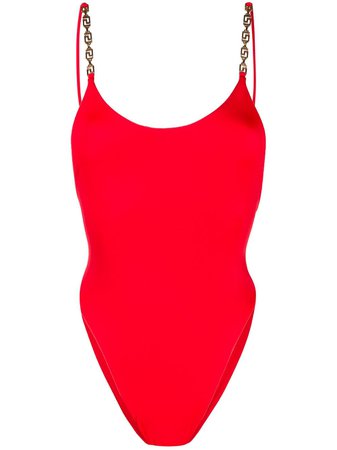 Red Versace chain detail swimsuit ABD07034A232185 - Farfetch