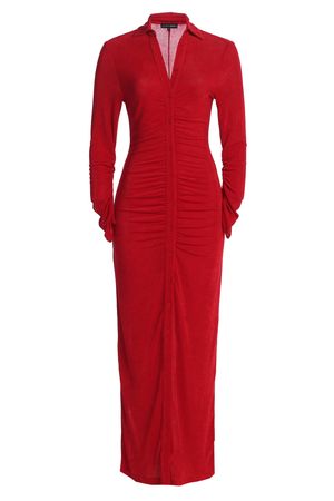 JLUXLABEL SPRING COLLECTION RED ZAHRA BUTTON FRONT MAXI DRESS