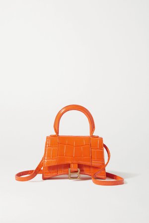 Orange Hourglass nano croc-effect leather tote | Balenciaga | NET-A-PORTER