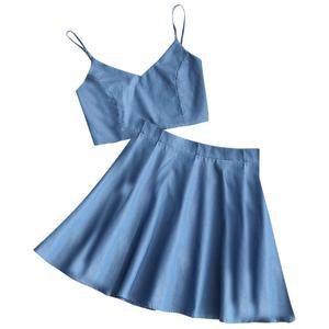 Carolyne Denim Crop Top-Mini Skirt Set – Rokstarz.com