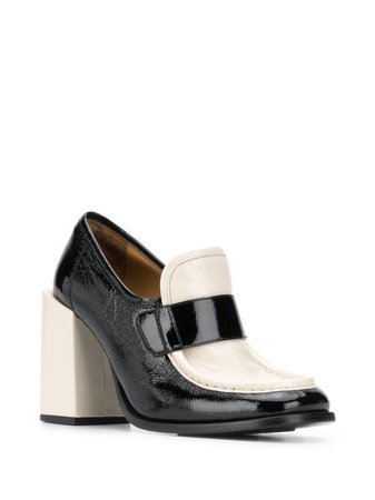 AMI Paris bicolour heeled square-toe loafers black & white H20FS700882 - Farfetch