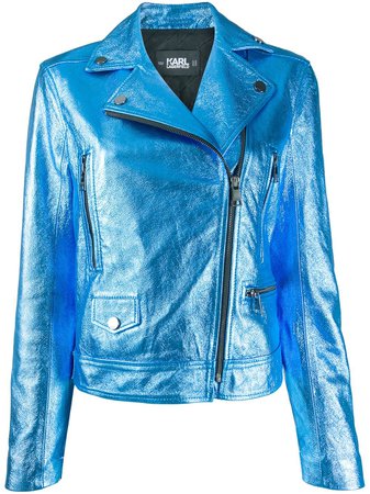 Shop blue Karl Lagerfeld metallic biker jacket with Express Delivery - Farfetch