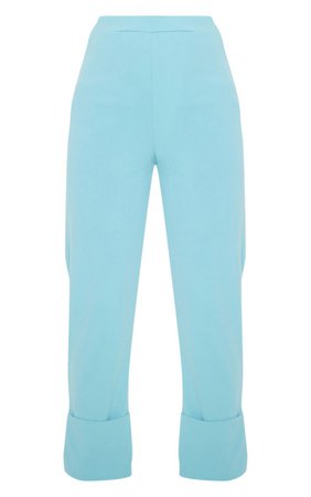 Dusty Turquoise Straight Leg Turn Up Pants | PrettyLittleThing