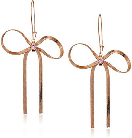 Betsey Johnson Rose Gold Large Textured Bow Drop Earrings, Rose Gold, One Size: Clothing