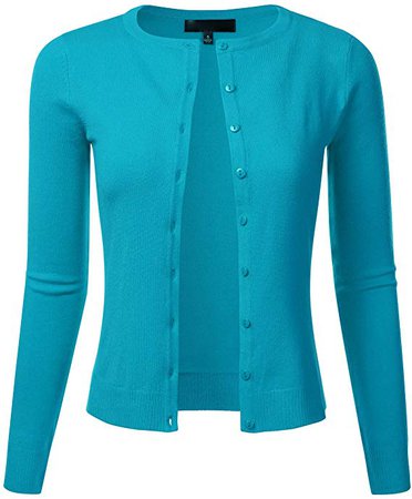 FLORIA Women's Slim Fit Long Sleeve Button Down Crew Neck Knit Cardigan Sweater at Amazon Women’s Clothing store