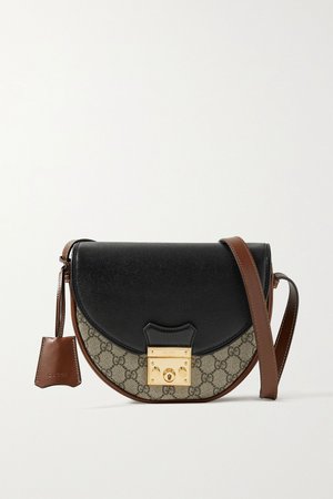 Brown Padlock small leather-trimmed printed coated-canvas shoulder bag | Gucci | NET-A-PORTER
