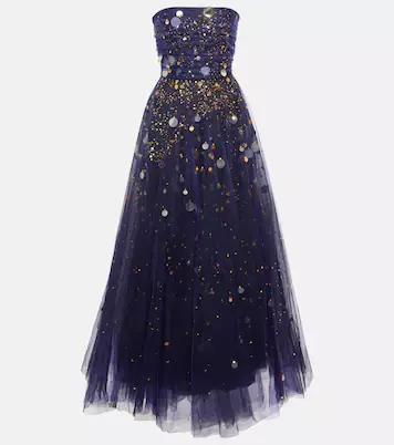 Firefly Embellished Tulle Gown in Blue - Oscar De La Renta | Mytheresa