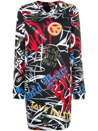Love Moschino graffiti print fitted dress $365 - Buy AW18 Online - Fast Global Delivery, Price
