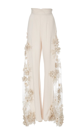 Off White Lace Embellished Pants Trousers