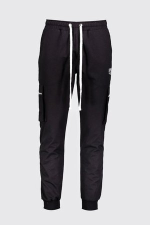 MAN Cotton Twill Cargo Trousers With Zips | Boohoo