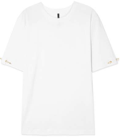 Oversized Faux Pearl-embellished Organic Cotton-jersey T-shirt - White