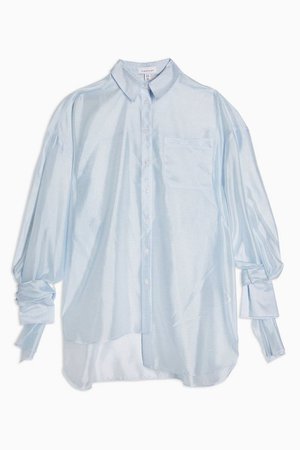 Pale Blue Oversized Stripe Organza Shirt | Topshop
