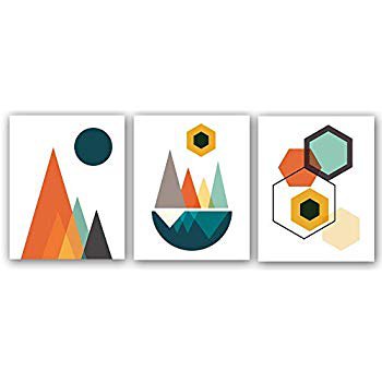 Amazon.com: wall26 - 3 Piece Canvas Wall Art - Mid-Century Modern Style Retro Seamless Pattern with Drop Shapes in Tones - Modern Home Decor Stretched and Framed Ready to Hang - 24"x36"x3 Panels: Posters & Prints