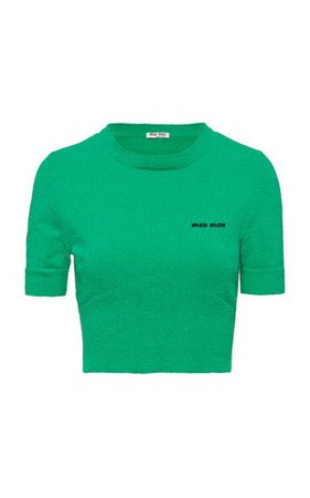 Cotton-Blend Boucle Cropped T-Shirt By Miu Miu | Moda Operandi