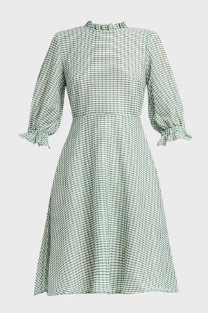 Rejina Pyo Rachel Gingham Woven Mini Dress In Green And White | ModeSens