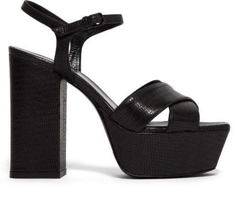 Farrah Lizard Effect Leather Platform Sandals - Womens - Black