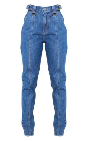 Mid Blue Wash D Ring Mom Jeans | Denim | PrettyLittleThing USA