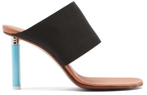 Lighter-heel Stretch-strap Leather Mule Sandals - Black