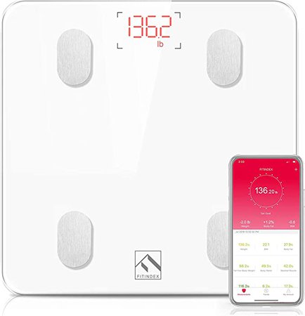 Amazon.com: FITINDEX Bluetooth Body Fat Scale, Smart Wireless BMI Bathroom Weight Scale Body Composition Monitor Health Analyzer with Smartphone App for Body Weight, Fat, Water, BMI, BMR, Muscle Mass - White: Health & Personal Care