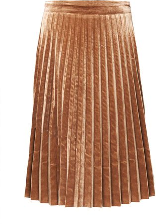 PAISIE - Pleated Velvet Skirt In Brown