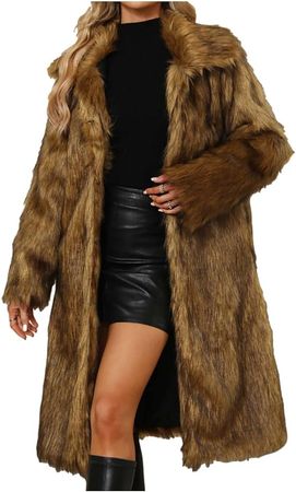 DESKABLY Winter Faux Fur Long Coat for Women Plus Size Warm Cotton Jackets Casual Open Front Long Sleeve Sherpa Outerwear at Amazon Women's Coats Shop