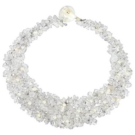 Handmade Clear Cascades Quartz Pearl Crystal Medley Trio Collar Necklace (Philippines) - Overstock - 6635188