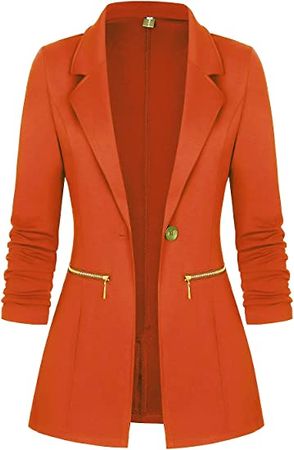 Genhoo Women's Long Sleeve Blazer Open Front Cardigan Jacket Work Office Blazer with Zipper Pockets S-3XL at Amazon Women’s Clothing store