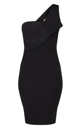 Black Asymmetric Strap Midi Dress | Dresses | PrettyLittleThing
