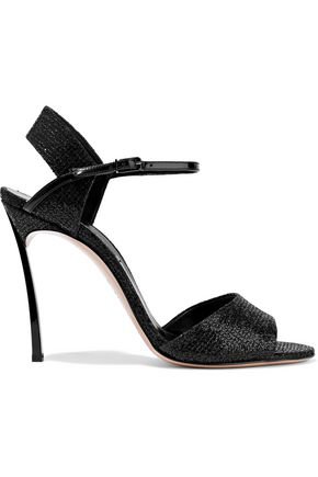Patent leather-trimmed glittered woven sandals | CASADEI | Sale up to 70% off | THE OUTNET